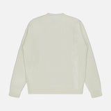 The Dolomite Crewneck Sweater by PETER MILLAR is displayed laid flat with the back side facing up against a white background. This off-white, long-sleeve knit features a subtle vertical ribbed pattern, crafted from a luxurious wool-cashmere blend for understated texture and elegance.