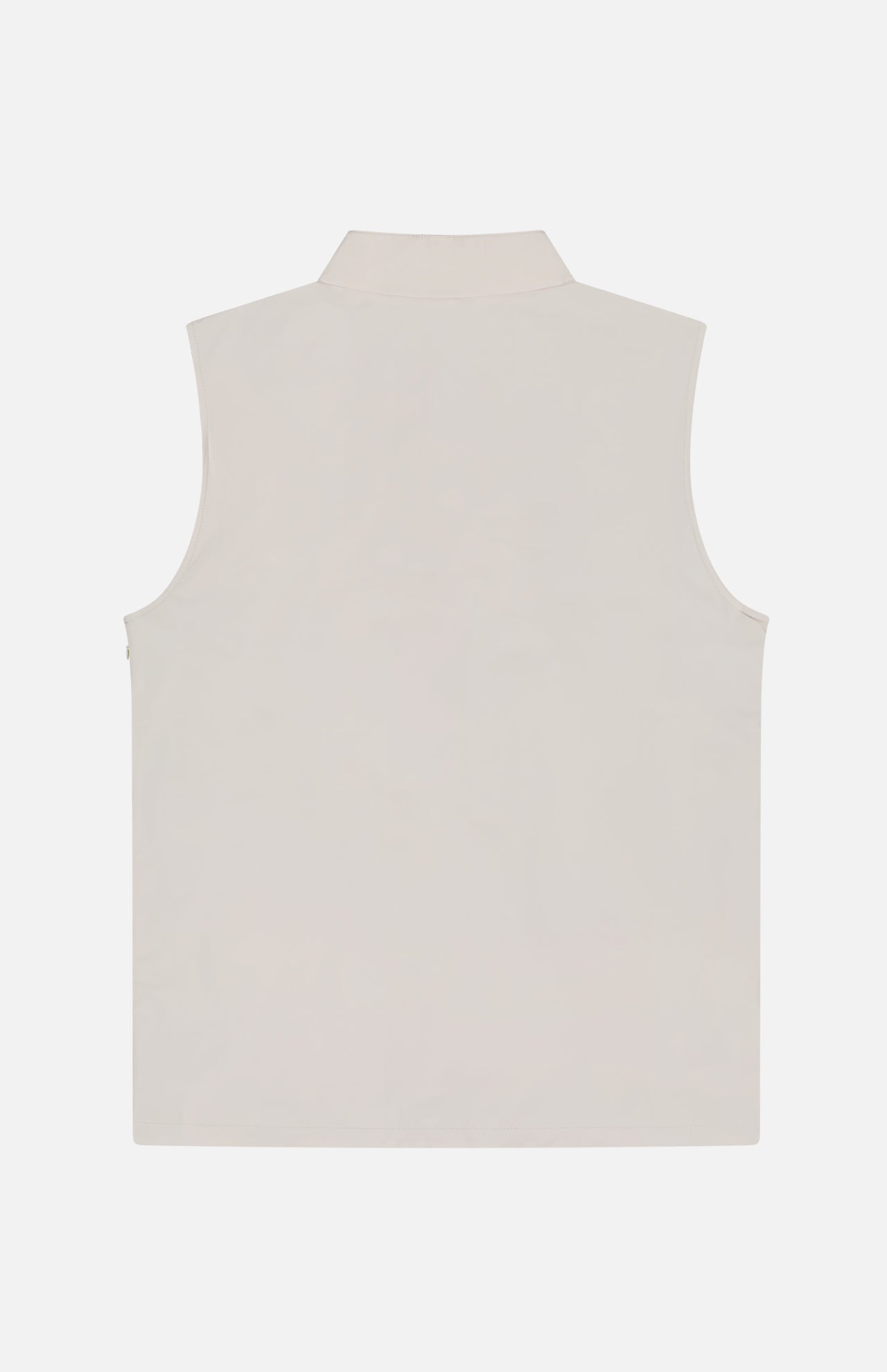 Back view of the PETER MILLAR Ryder Reversible Water Resistant Vest in light beige, shown sleeveless and laid flat on a white background. The vest features a minimalist design with no visible fastenings or embellishments.