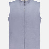 The PETER MILLAR Ryder Reversible Water Resistant Vest in light gray features a front zipper, high collar, and two side pockets, shown against a plain white background.