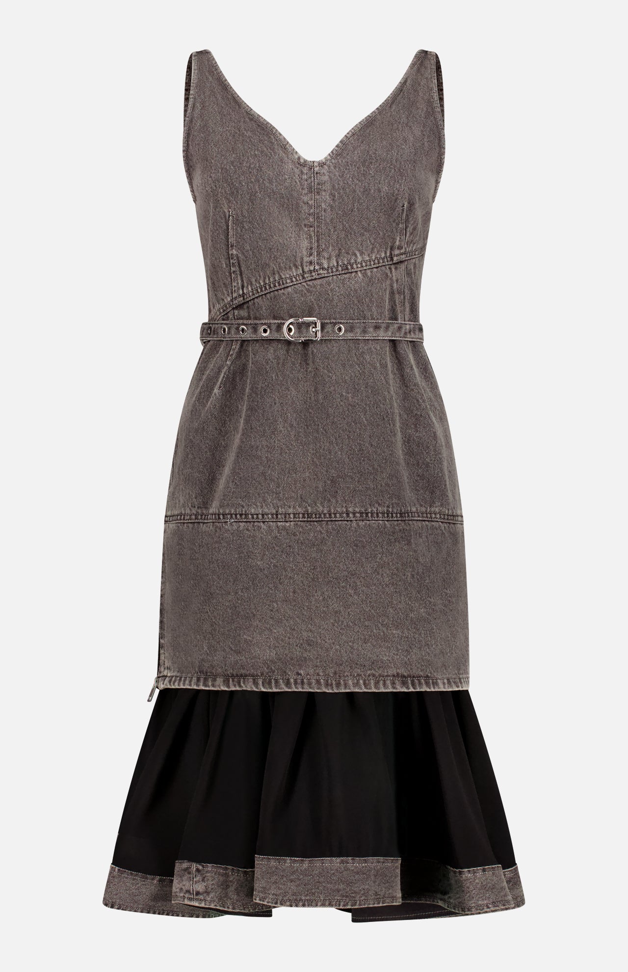 Belted Dress W/ Chiffon Combo (7754894540915)