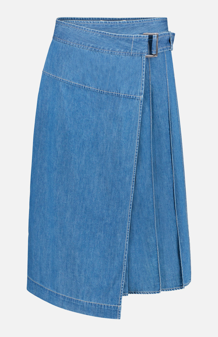 Chambray Pleated Wrap Skirt (7366530072691)