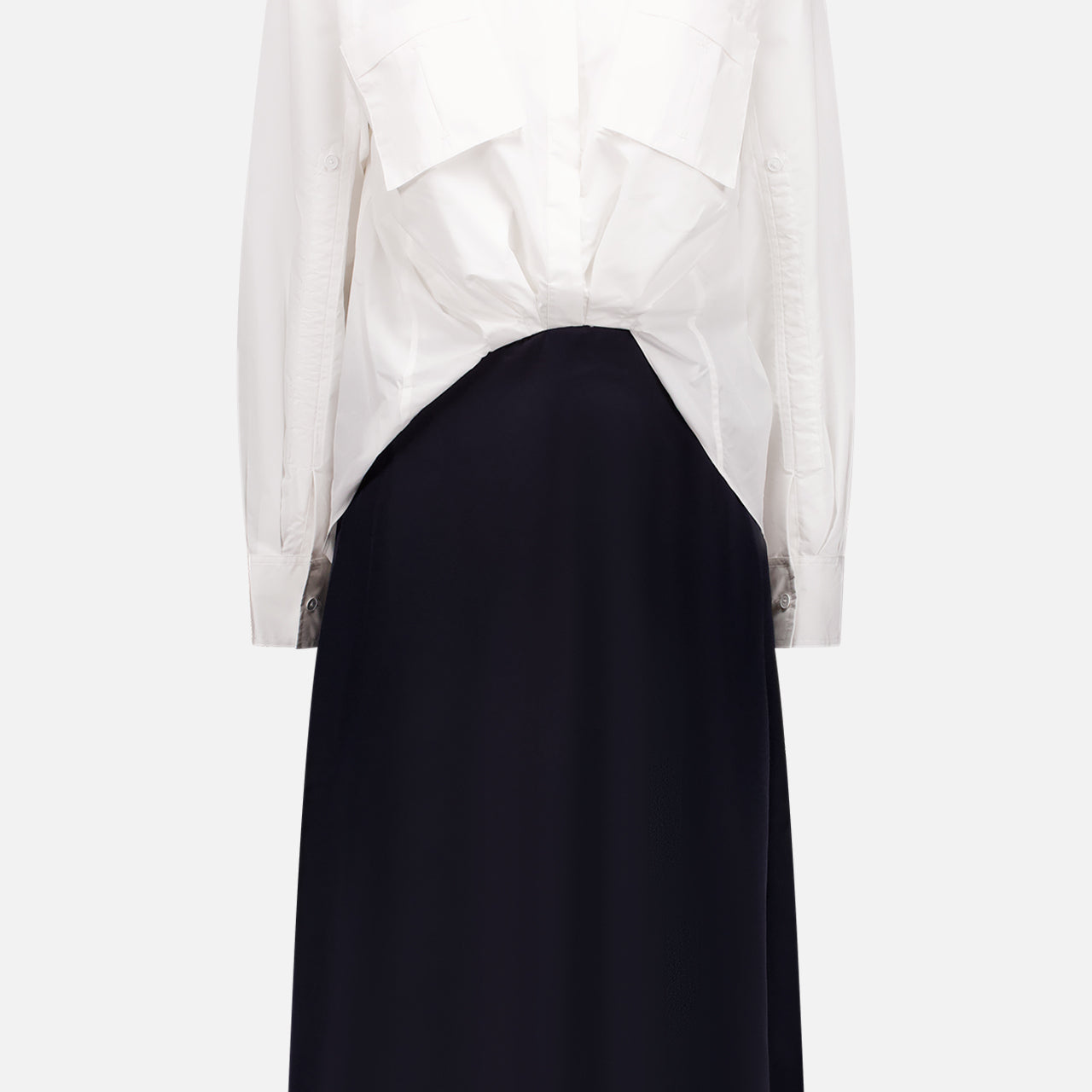 Long Sleeve Relaxed Draped Shirt Combo Dress (7628981010547)