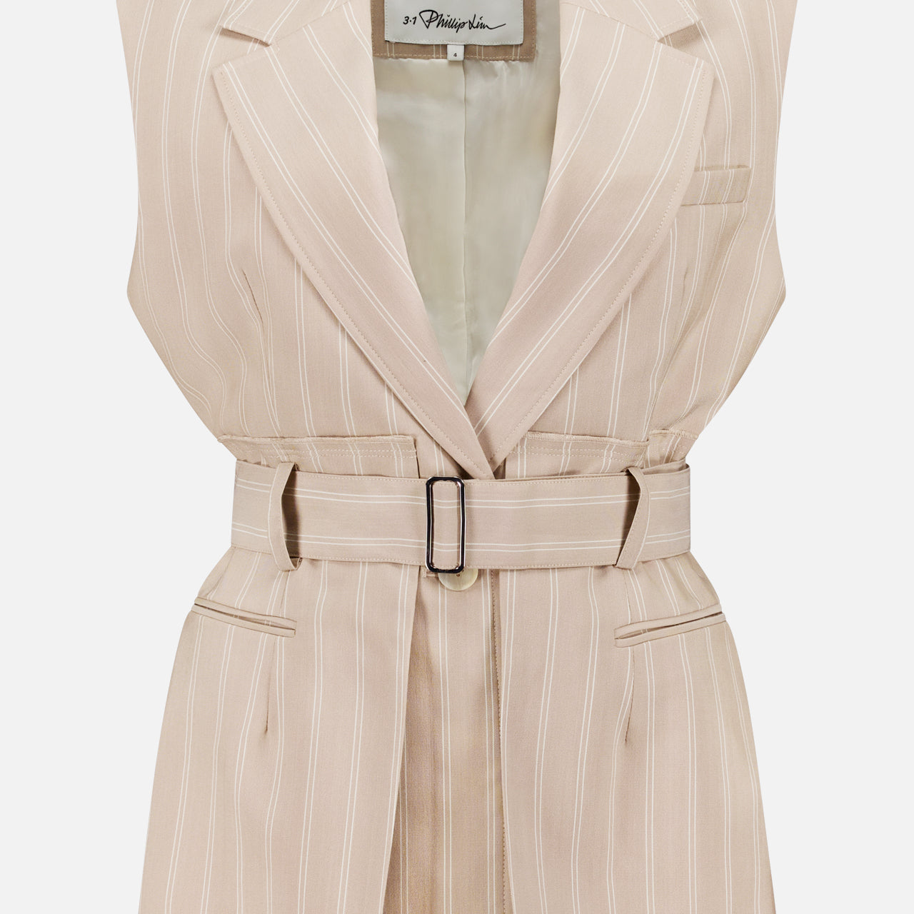 Sleeveless Belted Striped Blazer (14647604216171)