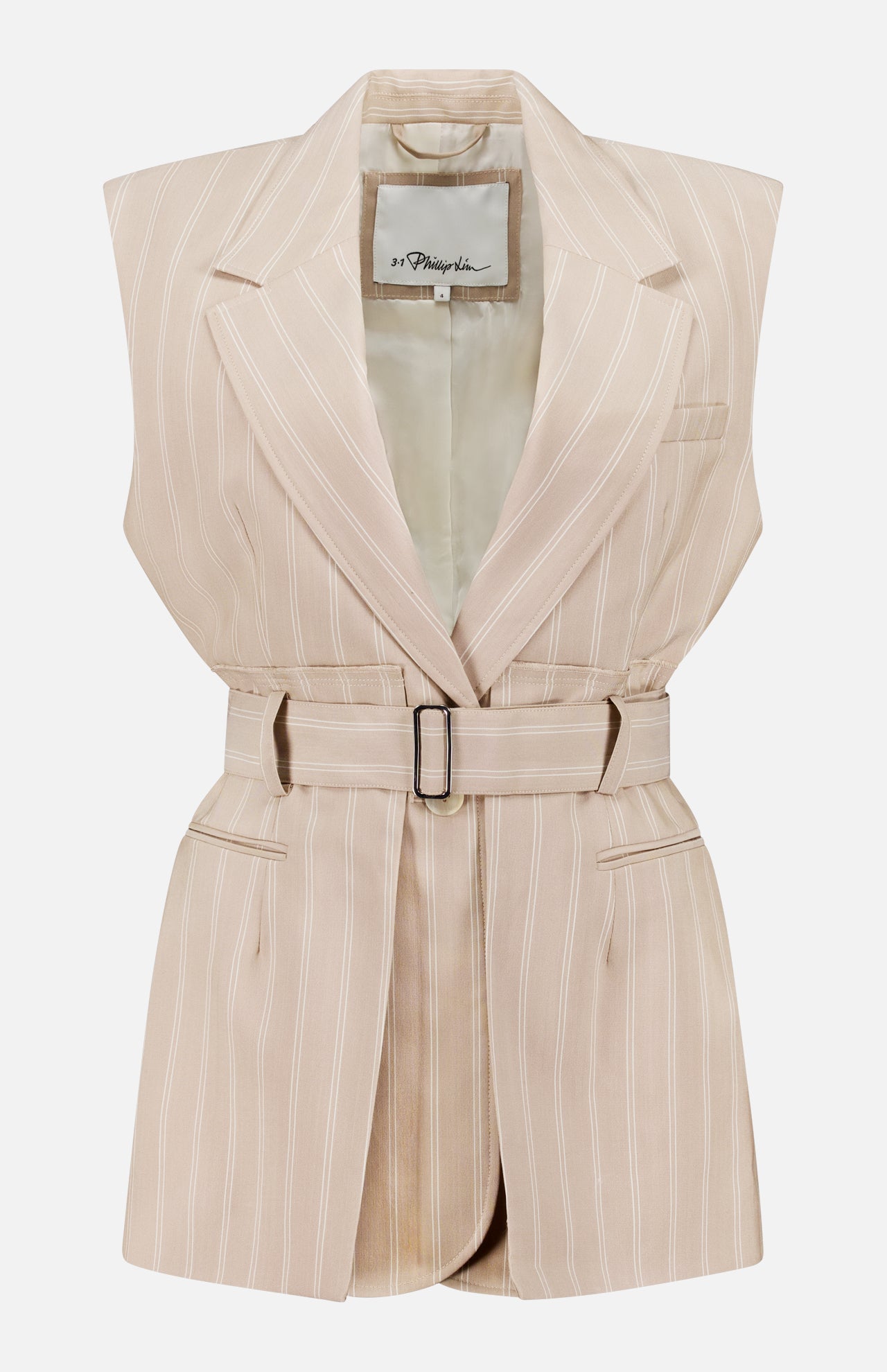Sleeveless Belted Striped Blazer (14647604216171)