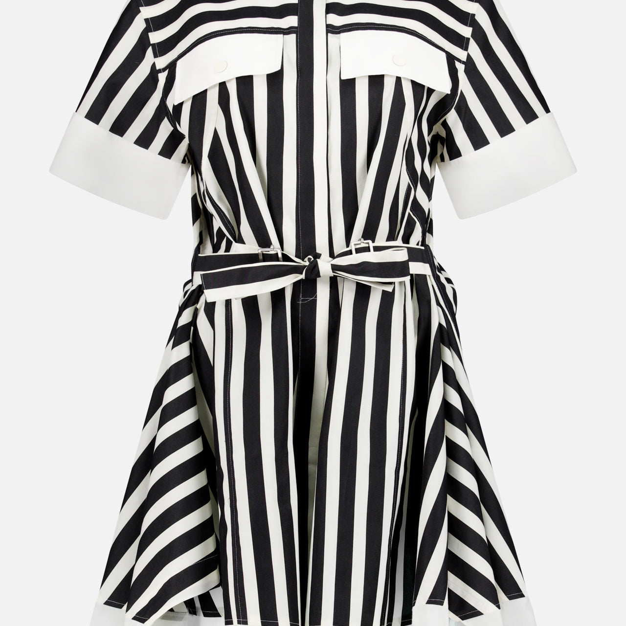 Striped Short Sleeve Shirt Dress (14681357812075)