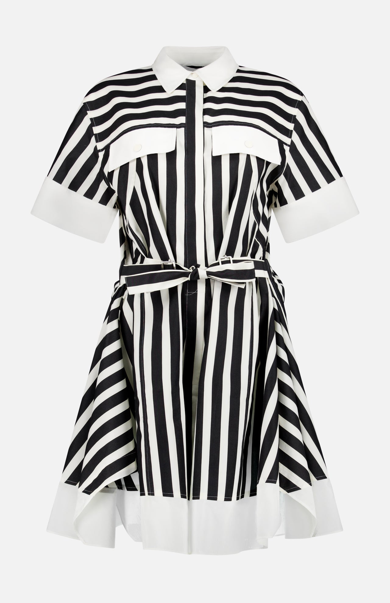 Striped Short Sleeve Shirt Dress (14681357812075)