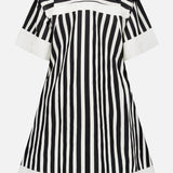 Striped Short Sleeve Shirt Dress (14681357812075)