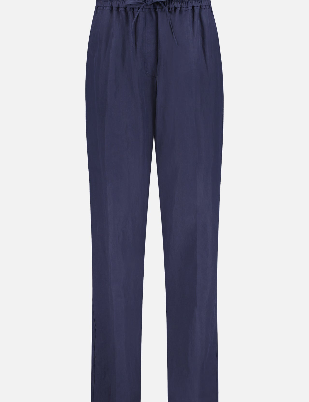 The Tapered Drawstring Pant by 3.1 PHILLIP LIM features a navy blue shade, comfortable drawstring waist, and straight-leg fit, shown against a plain white background.