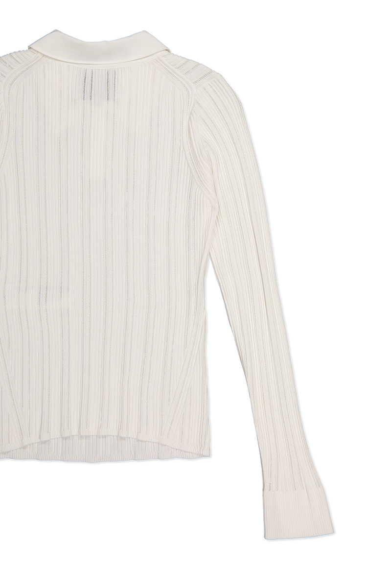 Variegated Rib Long Sleeve Polo Pullover (7126198517875)
