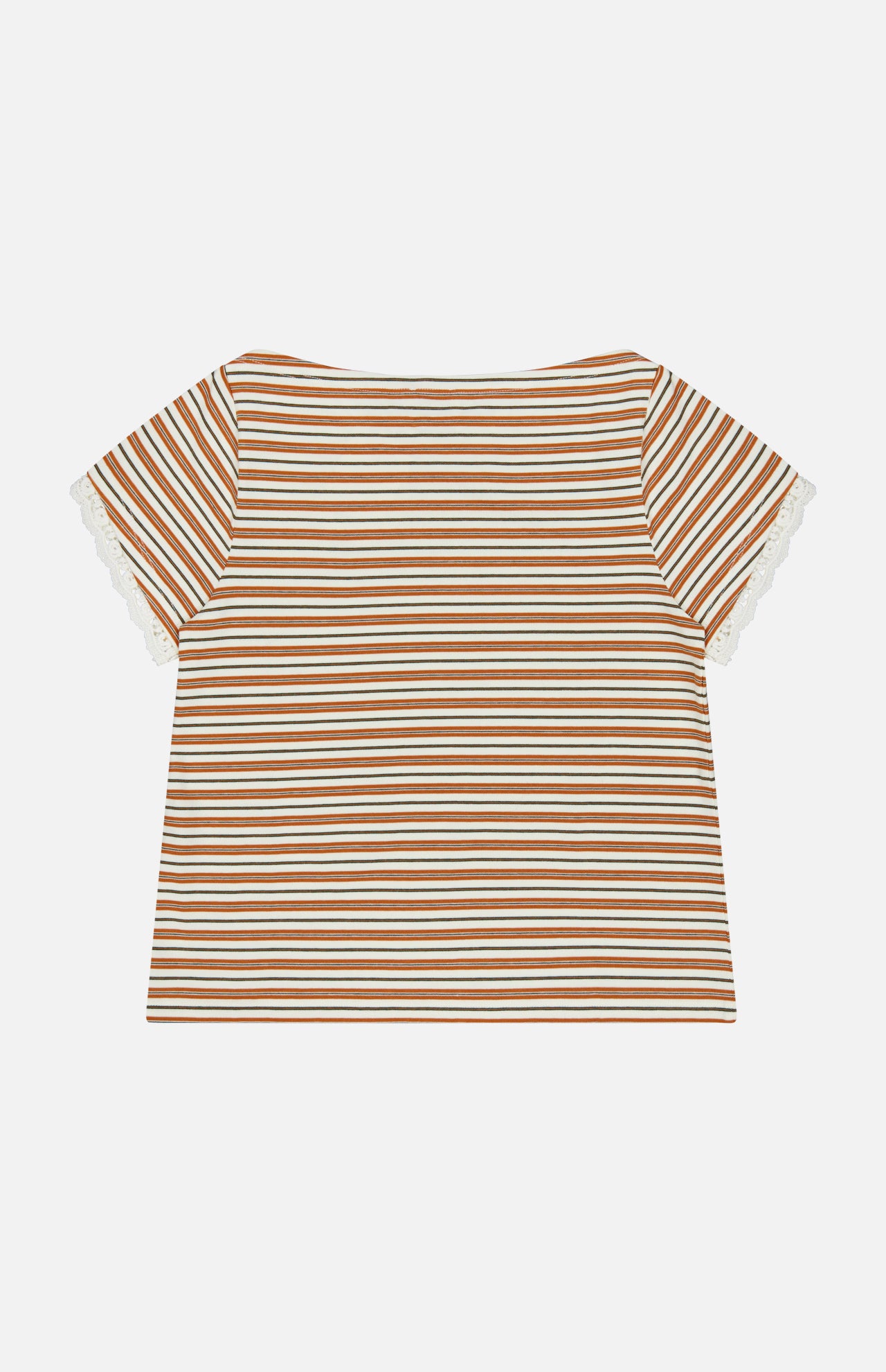 Maeve Baby T-shirt in a vintage-inspired striped cotton design with lace trim on the short sleeves.