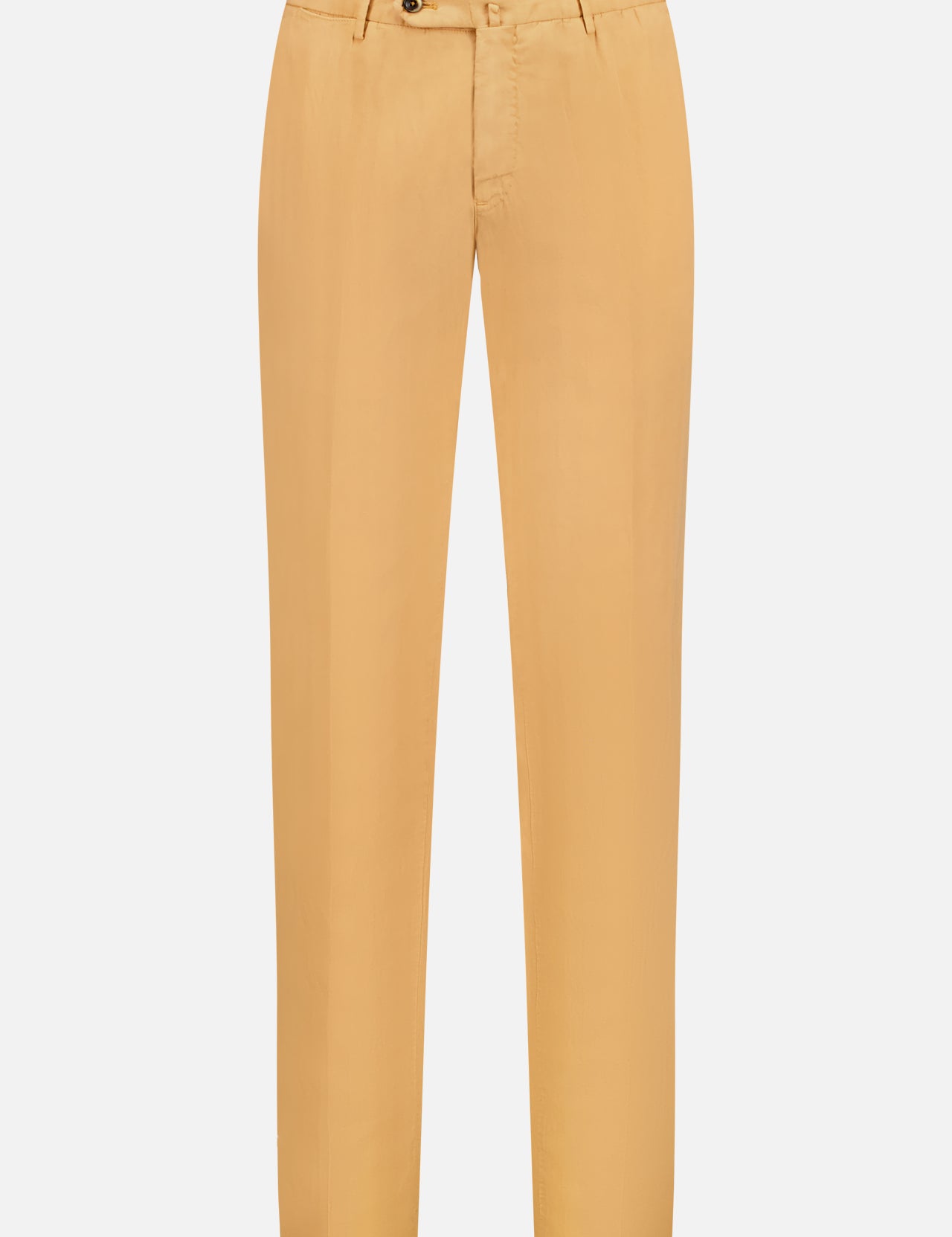 The PT TORINO Cotton/Linen Herringbone Flat Front Trouser Pant features a straight-leg fit, tan color, button and zipper closure, front pockets, and belt loops, shown on a white background.