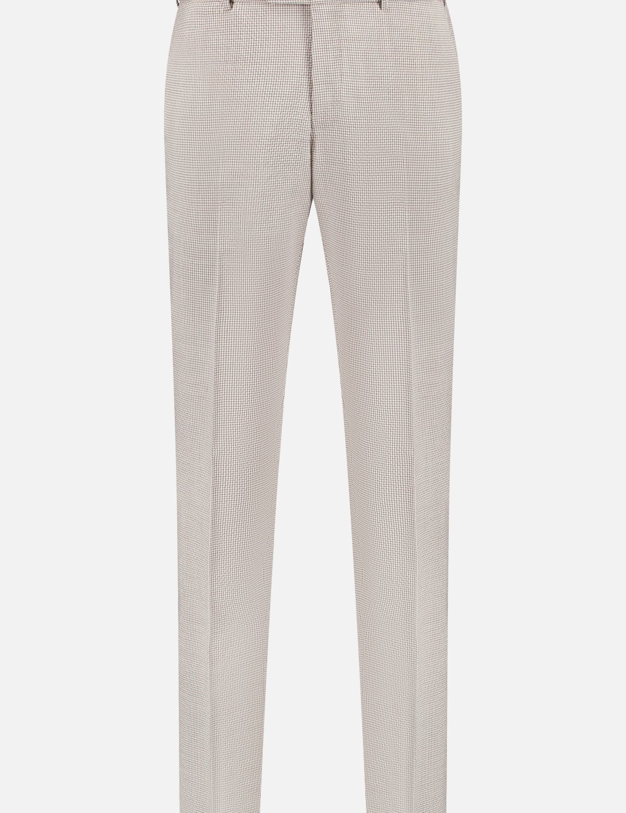 The PT TORINO Fancy Seersucker Slim Jogger in beige offers a tailored slim fit with subtle texture, belt loops, front button, and zip closure—ideal for fans of dressy joggers. Displayed on a plain white background.