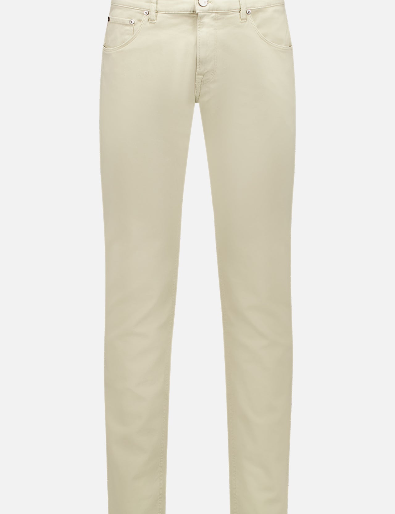 The PT TORINO Jazz Jean is a pair of slim-fit, off-white denim jeans with a classic 5-pocket design and button-zip closure, shown against a plain white background.