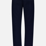 The PT TORINO 1000 Wales Stretch Denim Jeans are a pair of dark blue, straight-leg jeans crafted from stretch-cotton in Italy, showcased against a plain white background with the front side featuring pockets and a button closure.