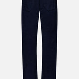 Back view of the PT TORINO 1000 Wales Stretch Denim Jeans in dark blue stretch-cotton, featuring two back pockets, straight legs, and a beige brand patch on the waistband. Made in Italy, these jeans are shown against a plain white background.