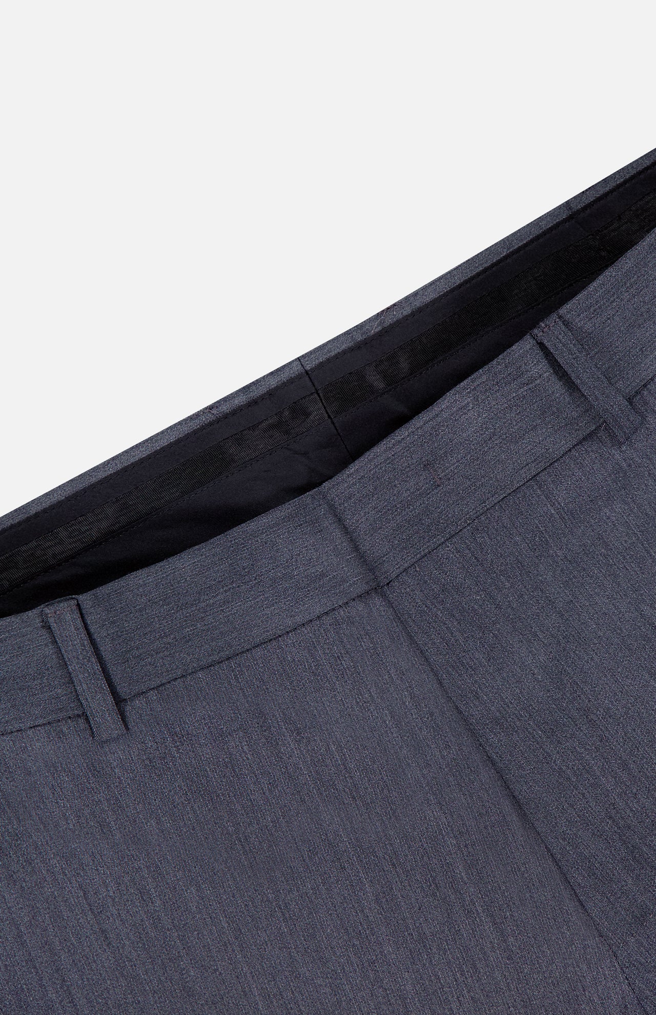 Close-up of the waistband and upper section of the PT TORINO Active Superlight Wool Twill Trousers in dark grey, highlighting the belt loops and seam details against a plain white background.