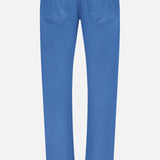 The PT TORINO Cotton-Cashmere Stretch Tricotine Jeans in Azzurro are displayed from the back against a white background, highlighting their classic 5-pocket design with two rear pockets, belt loops, and a beige brand patch on the waistband.
