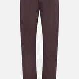 A pair of PT TORINO Stretch Jeans in Testa Di Moro, featuring a straight-leg silhouette in dusty brown with front and back pockets, belt loops, and a button and zipper closure, crafted from a luxurious cotton-cashmere blend and shown against a white background.