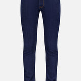 PT TORINO Cotton Denim Stretch Jeans in dark blue feature classic five-pocket styling, gold button closure, and contrast stitching, shown on a plain white background.