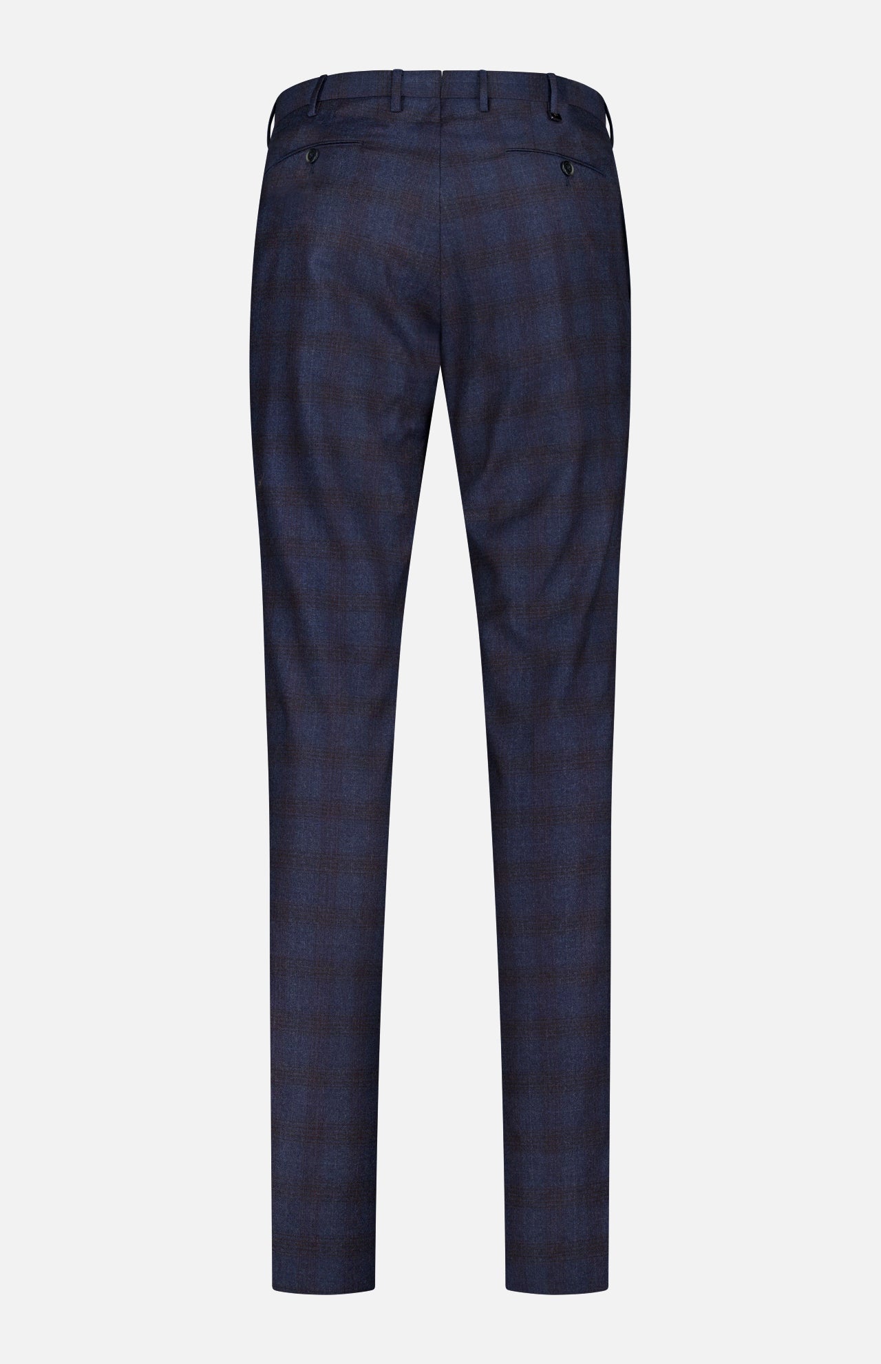 Back view of Demi Foule’ Fancy Wool Trouser Pants by PT TORINO, featuring slim fit fleece wool plaid, belt loops, two buttoned back pockets, and a tailored fit—ideal for a polished professional look.