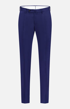 The PT TORINO Four Season Stretch Plain Weave Trouser Pant is a tailored, slim fit men’s dress pant in royal blue with button and zip closure, front creases, and belt loops, shown against a plain white background.