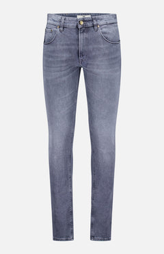 The PT TORINO Jazz Original Stretch Jeans in light grey feature a slim fit, front and back pockets, belt loops, and a button-zip closure, shown against a plain white background.