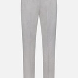 Back view of PT TORINO Linen Comfort Jogger in light grey, featuring an elastic waistband, two back welt pockets with brown buttons, and a straight leg design. Displayed on a plain white background.