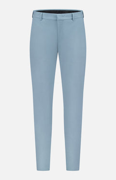 The PT TORINO Organic Kinetic Summer Trouser Pant is a slim-fit, light blue style with belt loops and a front zipper, made from comfortable stretch kinetic fabric for all-day comfort. Shown on a white background.