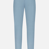 The PT TORINO Organic Kinetic Summer Trouser Pant is a pair of light blue, slim-fit dress pants shown from the back with belt loops, two buttoned back pockets, and stretch kinetic fabric for all-day comfort.