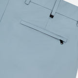 The PT TORINO Organic Kinetic Summer Trouser Pant is shown close-up, highlighting the back pocket with zipper, belt loops, and stretch kinetic fabric for comfort. These tailored dress pants offer a polished look.