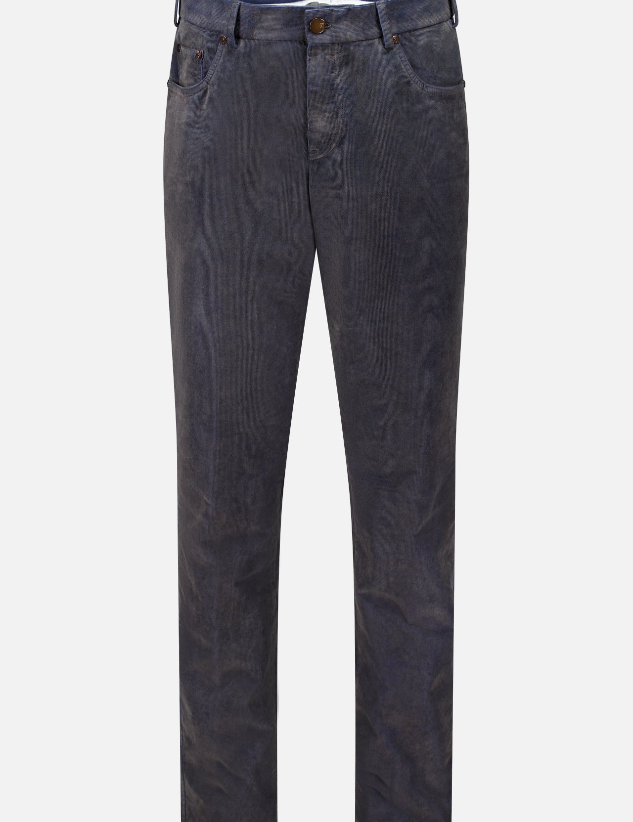 PT Torino Slim Stretch Cotton Corduroy Trouser Pants in dark navy, featuring a slim fit, button fly, and five-pocket styling.