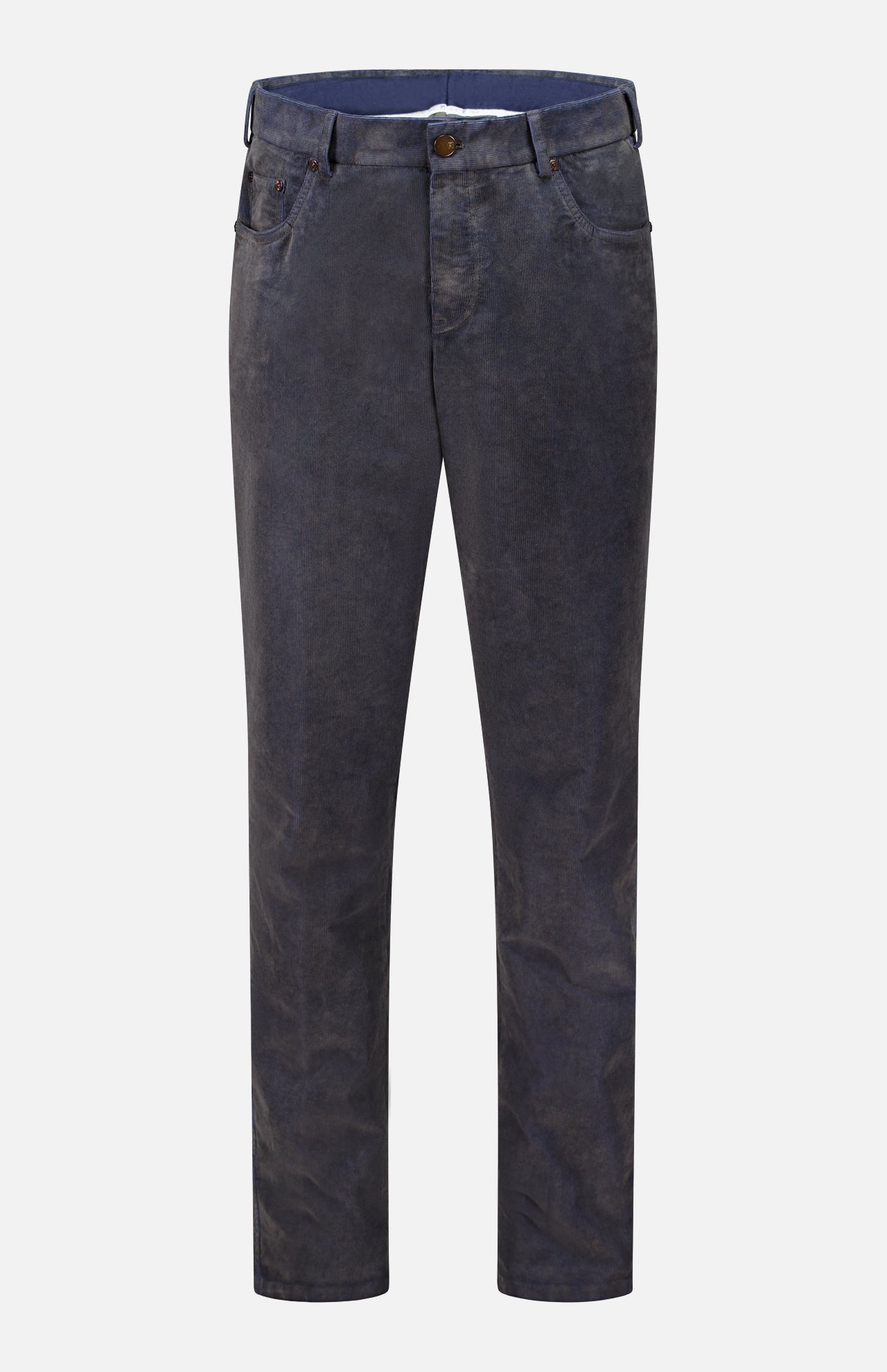 PT Torino Slim Stretch Cotton Corduroy Trouser Pants in dark navy, featuring a slim fit, button fly, and five-pocket styling.