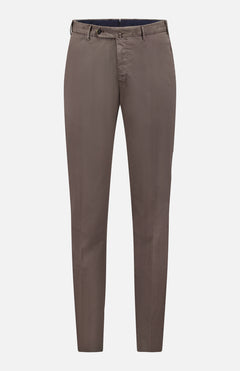 The PT TORINO Slim Flat Front Soft Fine Trouser Pant features a brown slim fit design with belt loops, button and zip closure, and side pockets—ideal for professionals. Shown against a plain white background.