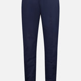 PT TORINO Slim Flat Front Stretch Fine Twill Trouser Pant in navy, featuring a slim fit, button and zipper closure, belt loops, and modern design crafted from comfy cotton-blend fabric. Shown on a white background.