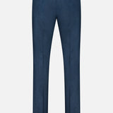 Back view of slim-fit teal blue Slim Flat Front Supreme Comfort Trousers by PT Torino, featuring two buttoned pockets.