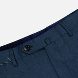 Close-up of the waistband of PT Torino Slim Flat Front Supreme Comfort Trousers in teal blue, featuring a single button closure and belt loops.