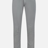 The PT TORINO Soft Stretch Gabardine Pants in Grigio are slim-fit men's jeans from Italy, featuring front and back pockets plus button and zip closure, shown against a plain white background.