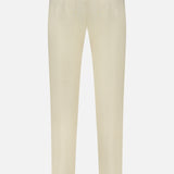 Back view of PT TORINO Stretch Clean Silkochino Pants in off-white cotton silk, featuring belt loops and two back pockets, shown on a plain white background.