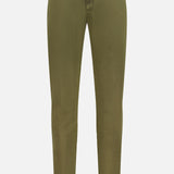 The PT TORINO Stretch Fine Canvas Trouser Pants are dark green slim-fit cotton pants with belt loops, a button and zip closure, and side pockets, shown on a plain white background.
