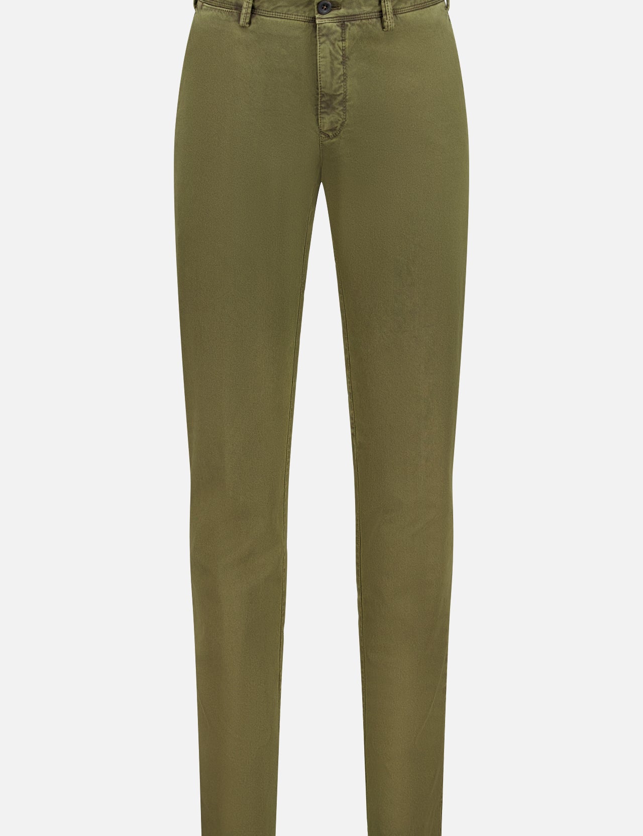 The PT TORINO Stretch Fine Canvas Trouser Pants are dark green slim-fit cotton pants with belt loops, a button and zip closure, and side pockets, shown on a plain white background.