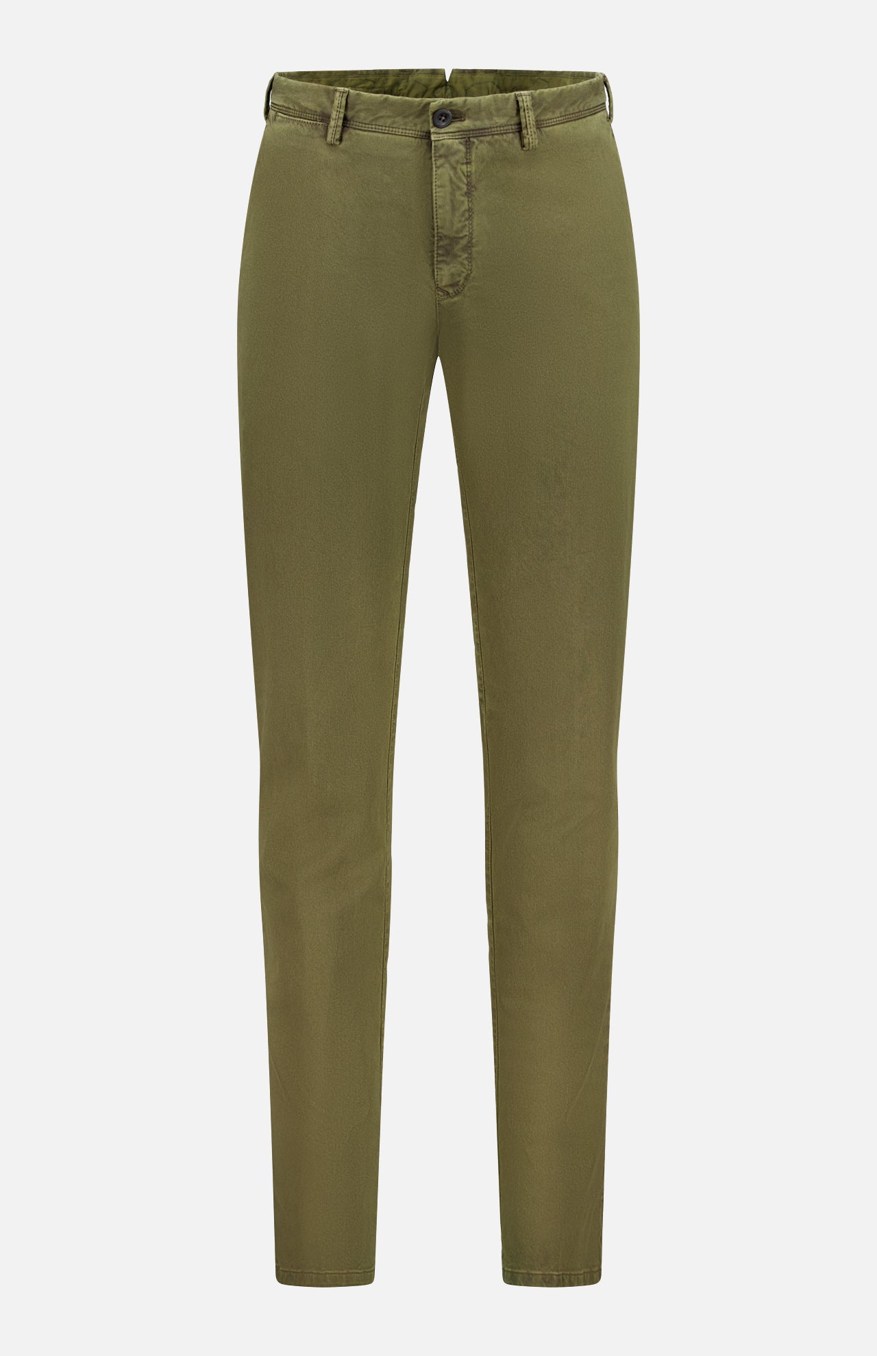 The PT TORINO Stretch Fine Canvas Trouser Pants are dark green slim-fit cotton pants with belt loops, a button and zip closure, and side pockets, shown on a plain white background.