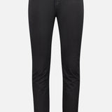 The PT TORINO Stretch Gabardine 5-Pocket Pants are slim-fit black jeans with a classic 5-pocket design, button closure, and belt loops, shown on a plain white background.