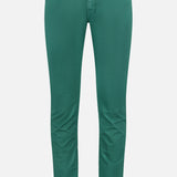 The PT TORINO Stretch Gabardine 5-Pocket Pants are slim-fit green pants featuring a classic 5-pocket design, belt loops, and button-zipper closure, made in Italy and shown on a white background.
