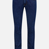 Stretch Japan Denim Jeans by PT TORINO in dark blue slim fit, made from premium Japanese denim with front/back pockets, belt loops, button and zipper closure; shown against a plain white background.