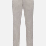 PT TORINO’s Summer Stretch Pinstripe Seersucker Slim Jogger features light brown pinstripes, slim fit, belt loops, and zip-front closure—stylish and ideal for warm weather. Shown on a white background.