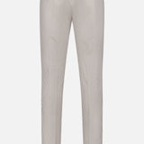 Back view of PT TORINO’s Summer Stretch Pinstripe Seersucker Slim Jogger in light brown, featuring thin vertical stripes, two buttoned back pockets, and belt loops—ideal warm-weather trousers.