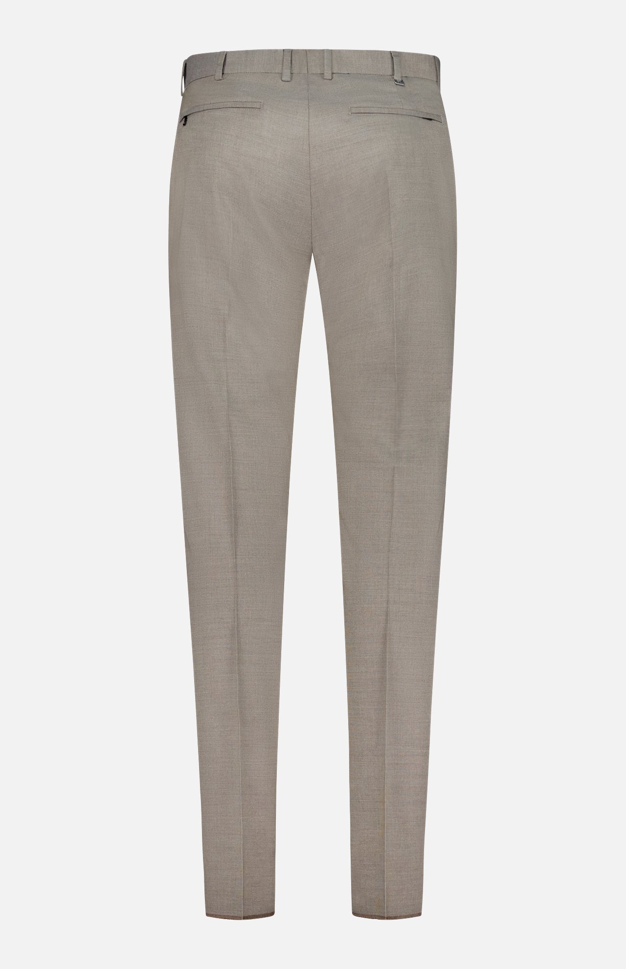 Back view of the PT TORINO Traveler Light Stretch Structure Trouser Pant in light gray, featuring belt loops, two back welt pockets, and slim legs, displayed against a plain white background.