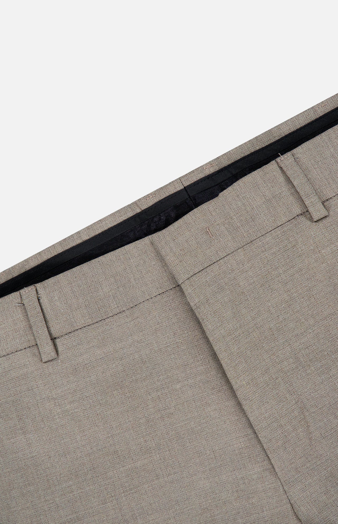 Close-up of the waistband and upper section of the PT TORINO Traveler Light Stretch Structure Trouser Pant in beige, featuring belt loops, shown against a plain white background.