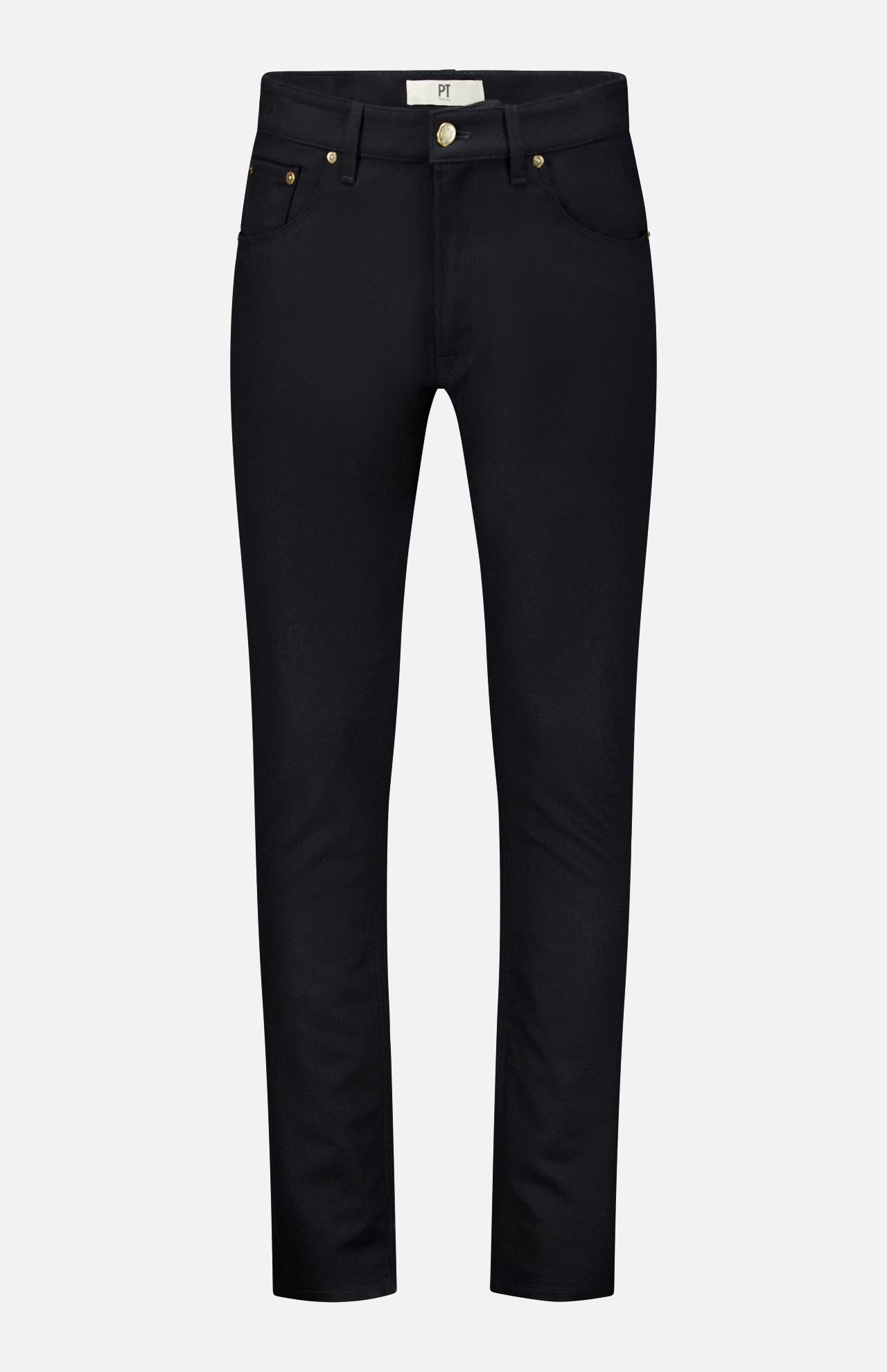 Black Wool & Cashmere Flannel Pants in a five-pocket style with a button fly and metal hardware.