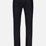 Back view of black PT Torino Wool & Cashmere Flannel five-pocket pants with a tan leather logo patch on the waistband.